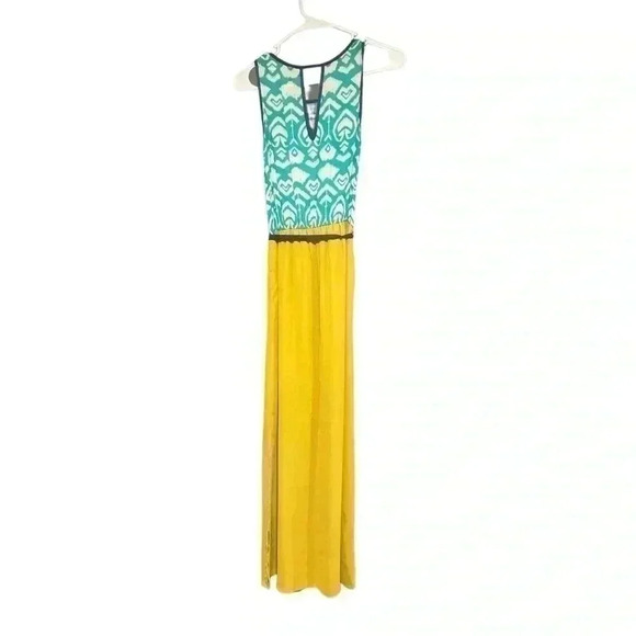 Anthropologie THML maxi dress in turquoise, royal blue and yellow. Lined.  XS - Picture 4 of 5